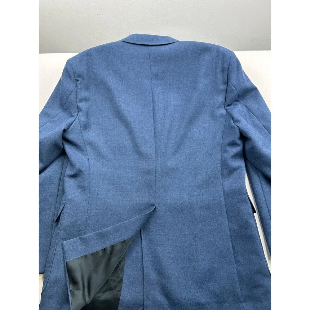 Stafford Mens 42R‎ Blue Solid Sport Coat Wool Poly Blazer Jacket Gold Button USA